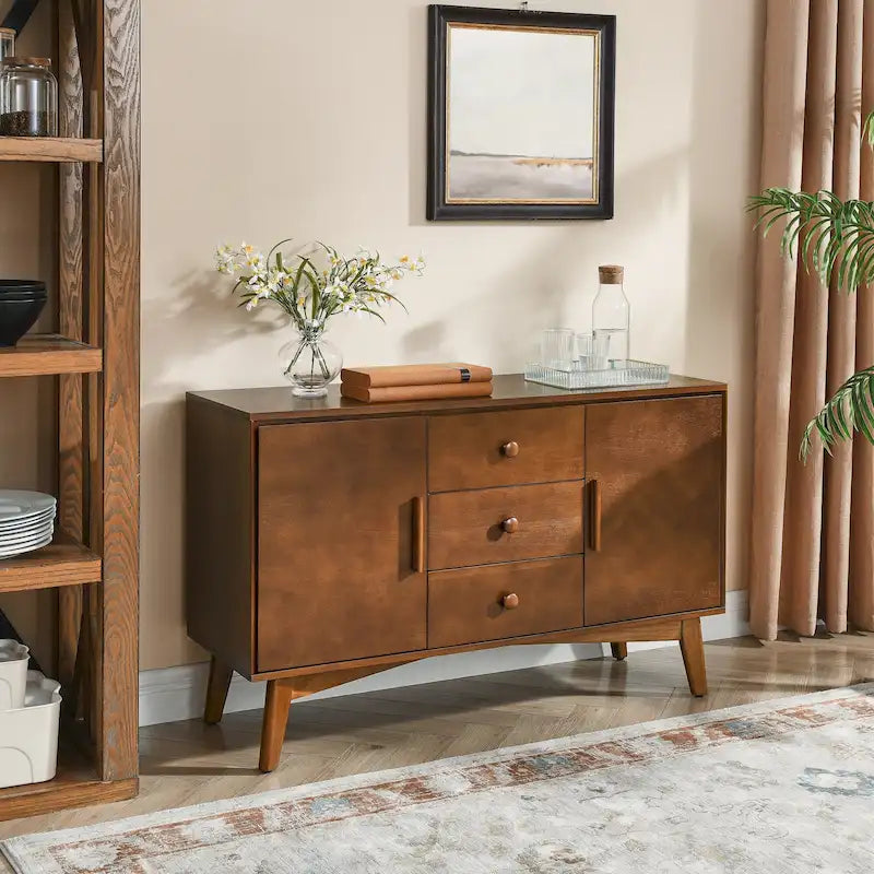 Buffet de Rangement Commode Moderne du Milieu du Siècle de 120 cm avec 2 Portes et 3 Tiroirs, Table Console d'Appoint