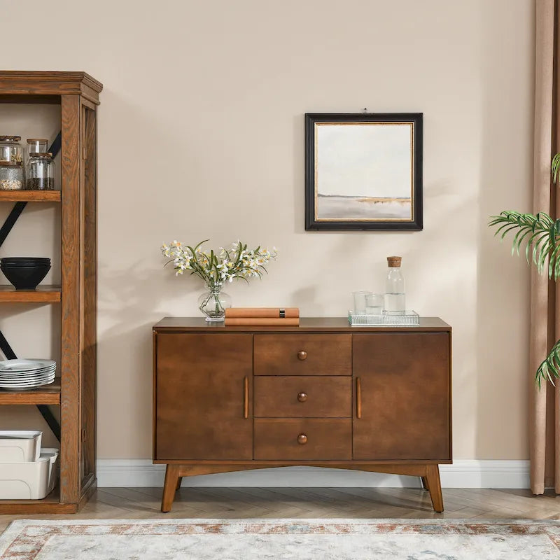 Buffet de Rangement Commode Moderne du Milieu du Siècle de 120 cm avec 2 Portes et 3 Tiroirs, Table Console d'Appoint