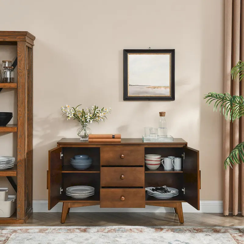 Buffet de Rangement Commode Moderne du Milieu du Siècle de 120 cm avec 2 Portes et 3 Tiroirs, Table Console d'Appoint