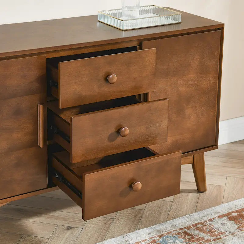 Buffet de Rangement Commode Moderne du Milieu du Siècle de 120 cm avec 2 Portes et 3 Tiroirs, Table Console d'Appoint