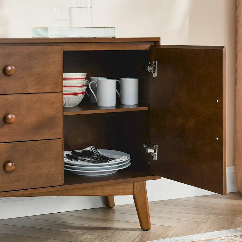 Buffet de Rangement Commode Moderne du Milieu du Siècle de 120 cm avec 2 Portes et 3 Tiroirs, Table Console d'Appoint