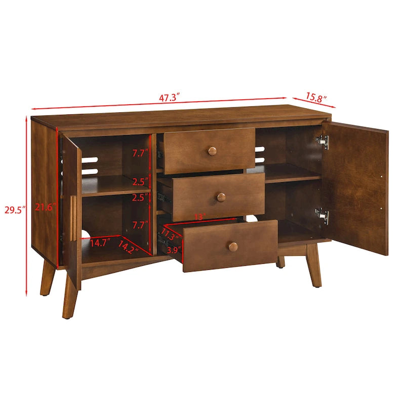 Buffet de Rangement Commode Moderne du Milieu du Siècle de 120 cm avec 2 Portes et 3 Tiroirs, Table Console d'Appoint