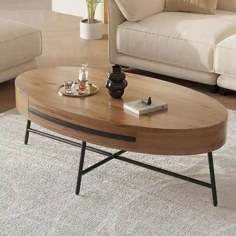 Table Basse Ovale Moderne avec Tiroir - S/O