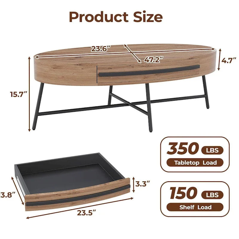 Table Basse Ovale Moderne avec Tiroir - S/O