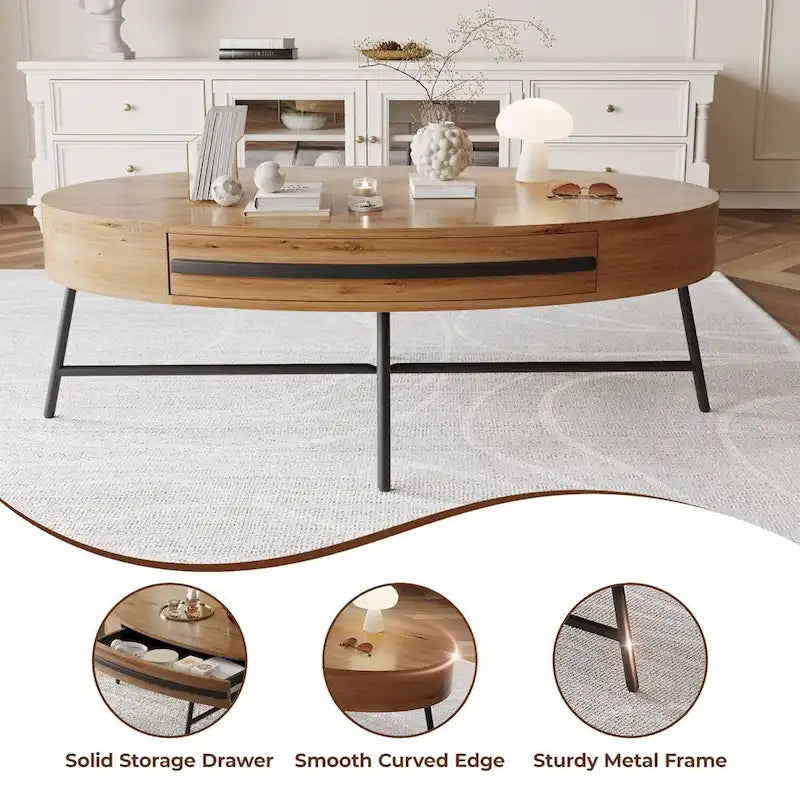 Table Basse Ovale Moderne avec Tiroir - S/O