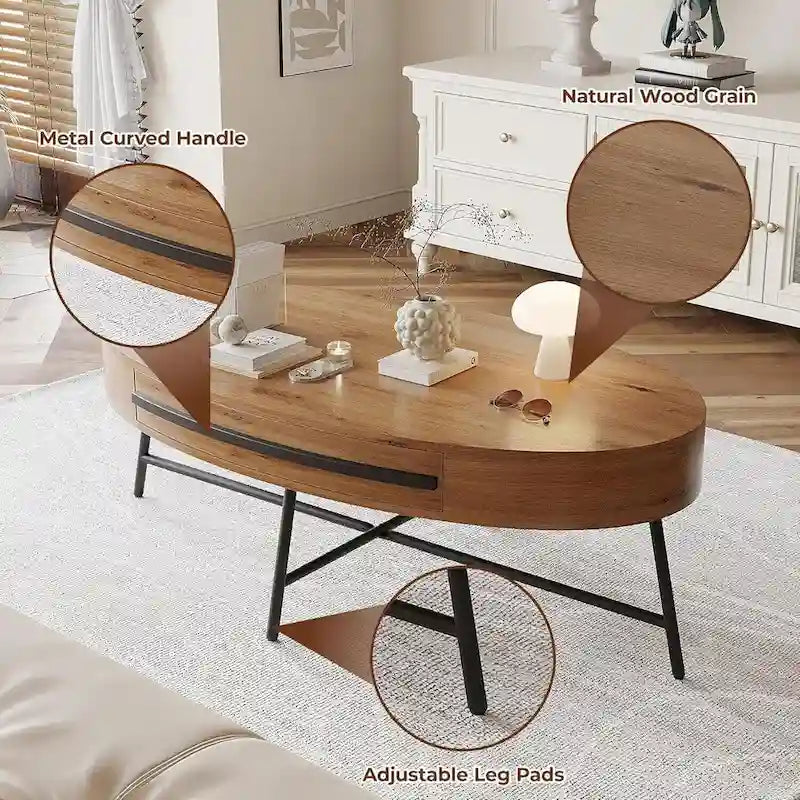 Table Basse Ovale Moderne avec Tiroir - S/O