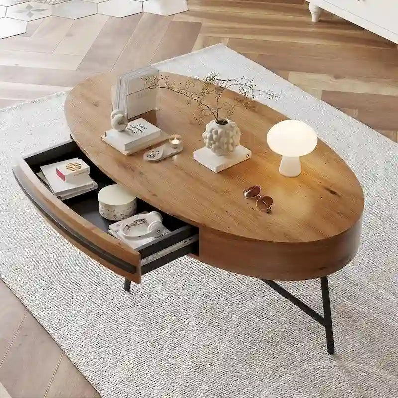 Table Basse Ovale Moderne avec Tiroir - S/O