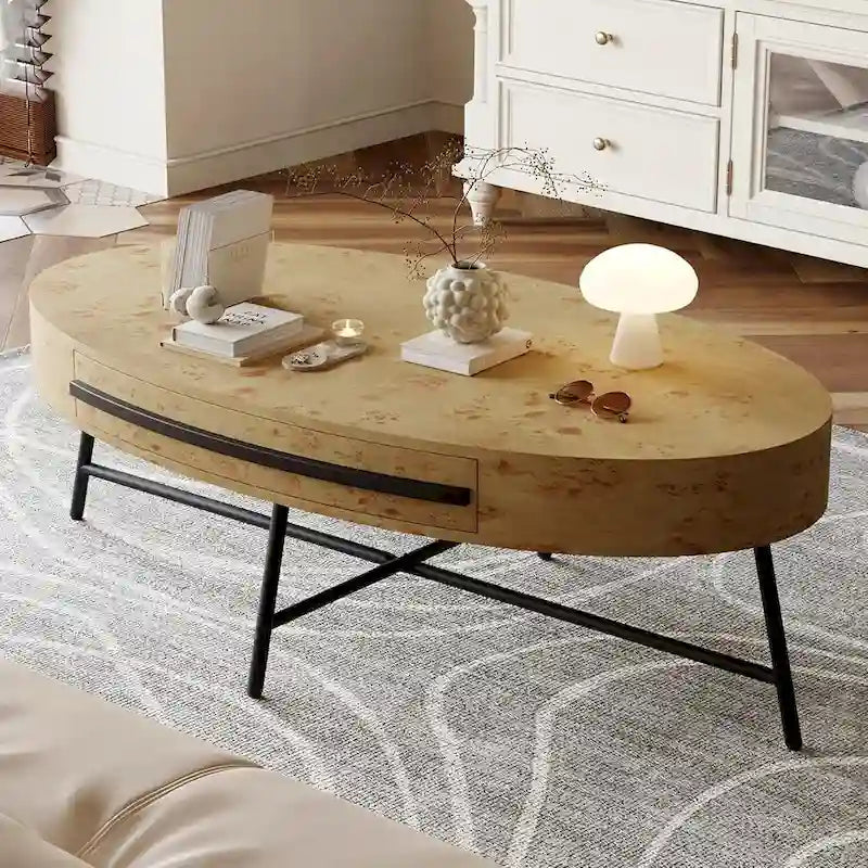 Table Basse Ovale Moderne avec Tiroir - S/O