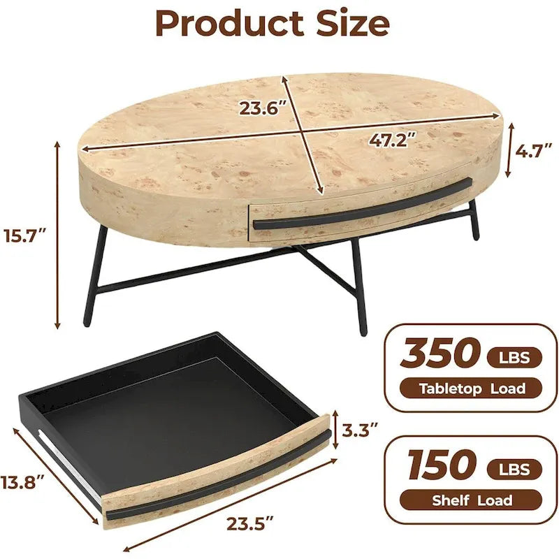 Table Basse Ovale Moderne avec Tiroir - S/O