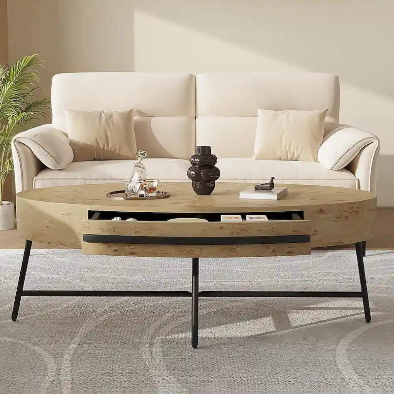 Table Basse Ovale Moderne avec Tiroir - S/O
