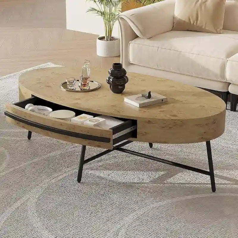 Table Basse Ovale Moderne avec Tiroir - S/O