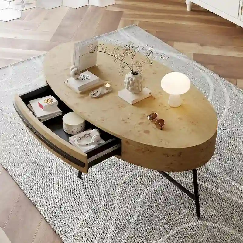 Table Basse Ovale Moderne avec Tiroir - S/O