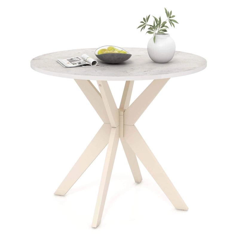 Table à manger ronde 36" plateau imitation marbre pieds en bois d'hévéa - Voir détails