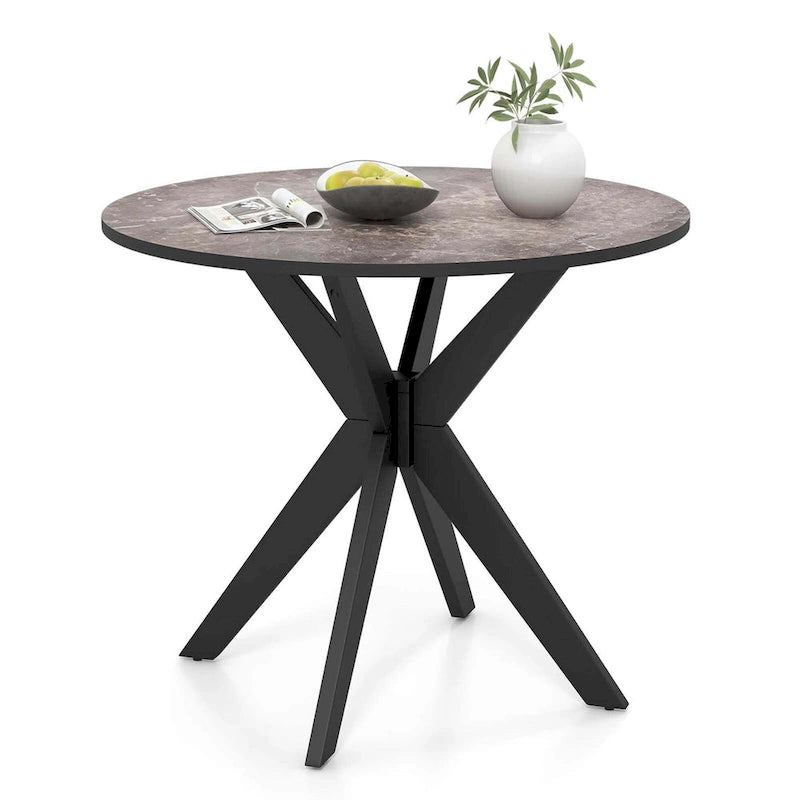Table à manger ronde 36" plateau imitation marbre pieds en bois d'hévéa - Voir détails