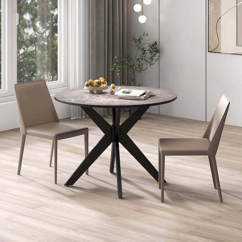 Table à manger ronde 36" plateau imitation marbre pieds en bois d'hévéa - Voir détails