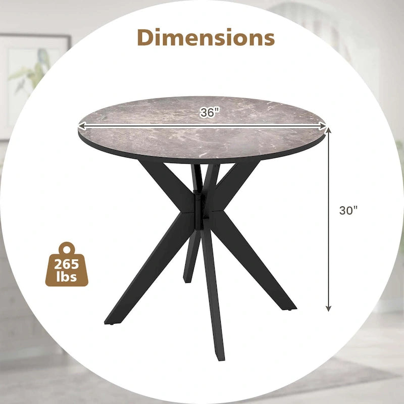 Table à manger ronde 36" plateau imitation marbre pieds en bois d'hévéa - Voir détails