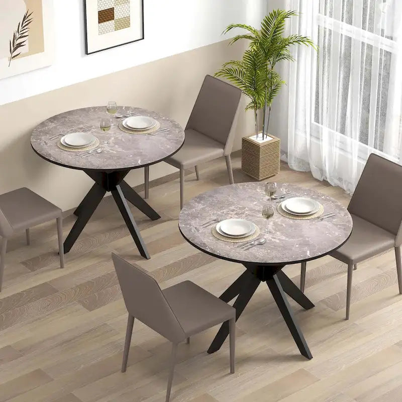Table à manger ronde 36" plateau imitation marbre pieds en bois d'hévéa - Voir détails