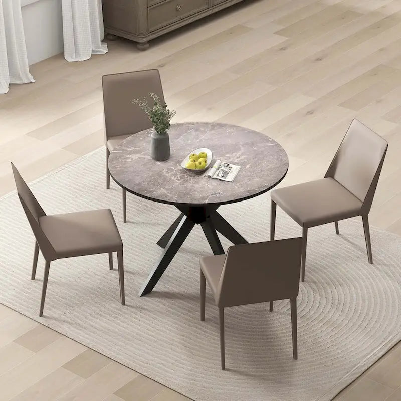 Table à manger ronde 36" plateau imitation marbre pieds en bois d'hévéa - Voir détails