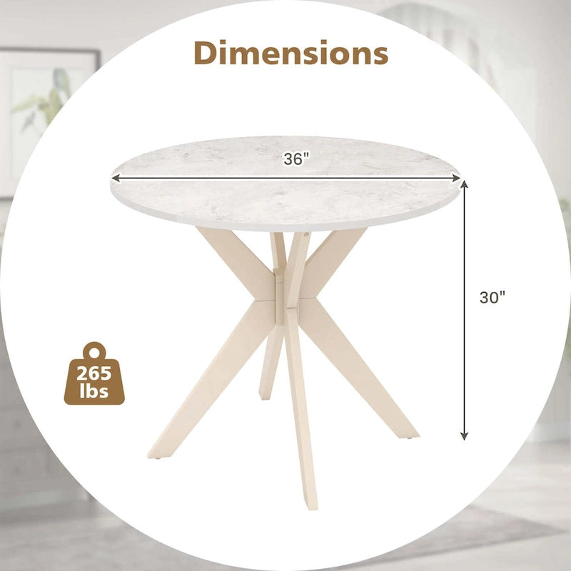 Table à manger ronde 36" plateau imitation marbre pieds en bois d'hévéa - Voir détails