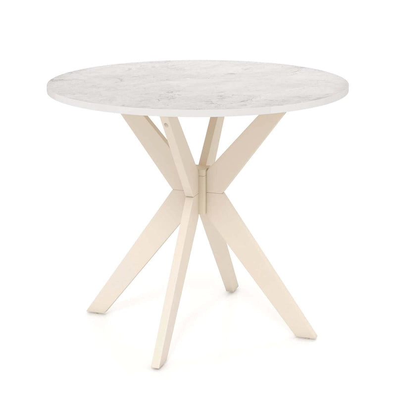 Table à manger ronde 36" plateau imitation marbre pieds en bois d'hévéa - Voir détails