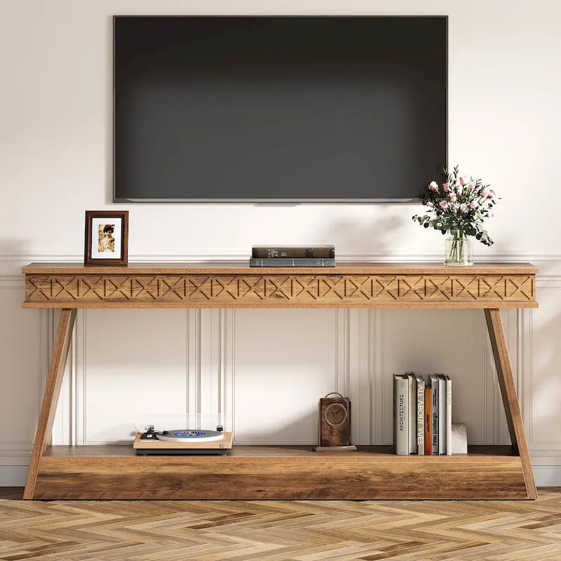 Table d'entrée extra longue de 180 cm, console étroite à 2 niveaux avec rangement - 180L x 30l x 80H cm
