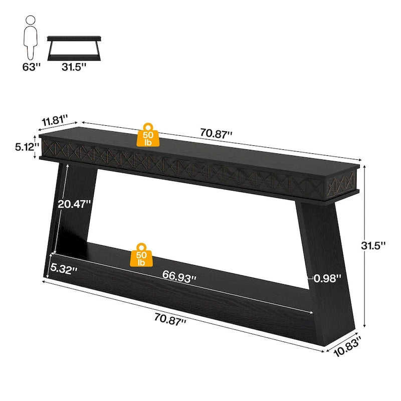Table d'entrée extra longue de 180 cm, console étroite à 2 niveaux avec rangement - 180L x 30l x 80H cm