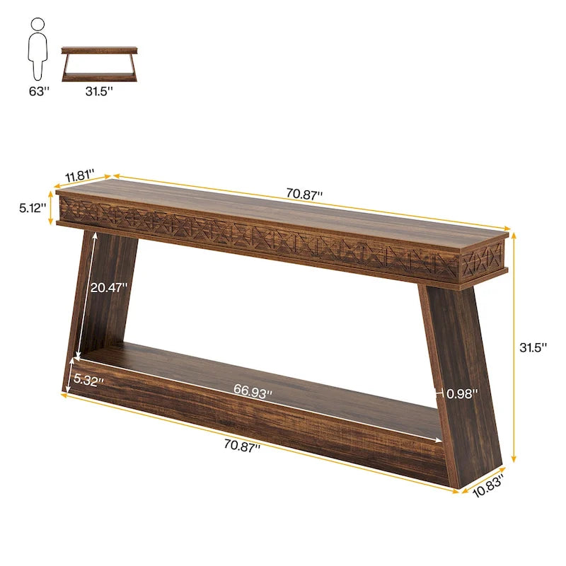 Table d'entrée extra longue de 180 cm, console étroite à 2 niveaux avec rangement - 180L x 30l x 80H cm