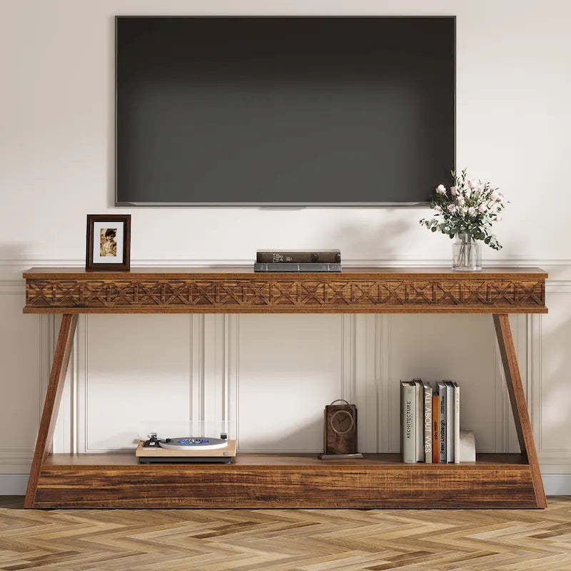 Table d'entrée extra longue de 180 cm, console étroite à 2 niveaux avec rangement - 180L x 30l x 80H cm