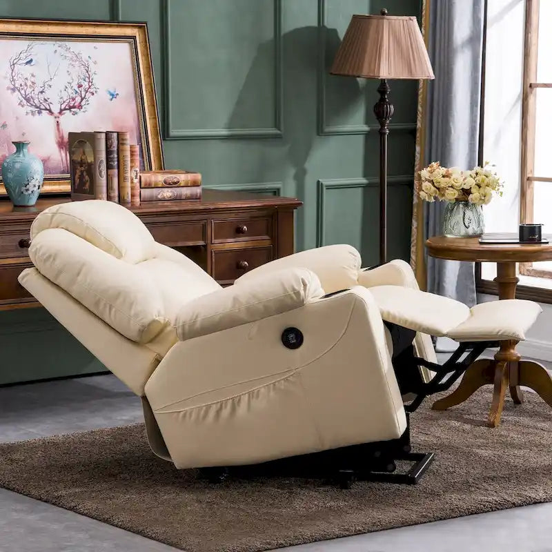 Grand fauteuil releveur inclinable en cuir avec massage, chauffage, porte-gobelets, repose-pieds étendu, cuir 7516