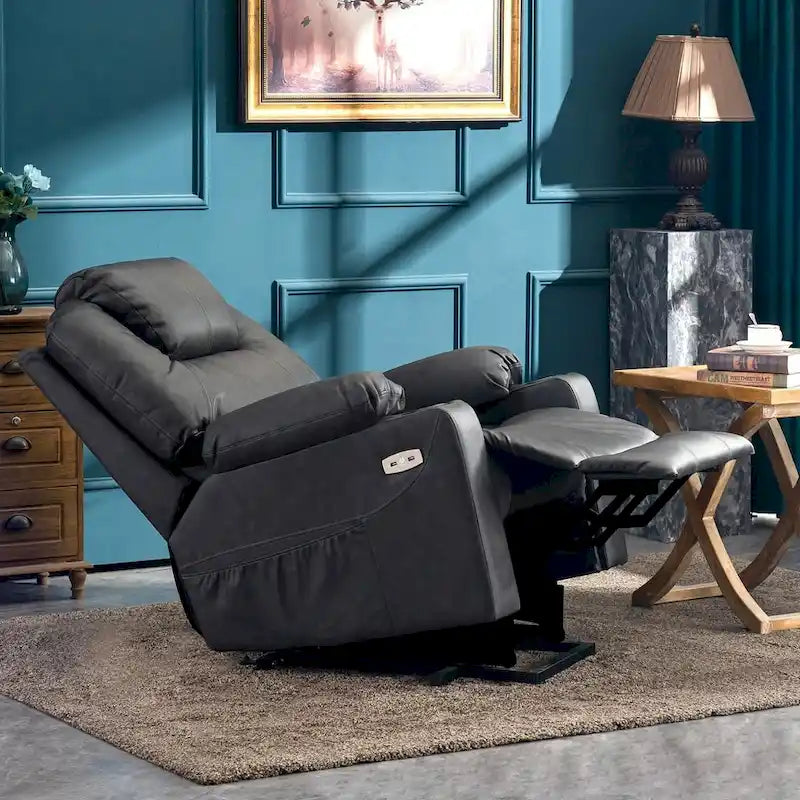 Grand fauteuil releveur inclinable en cuir avec massage, chauffage, porte-gobelets, repose-pieds étendu, cuir 7516
