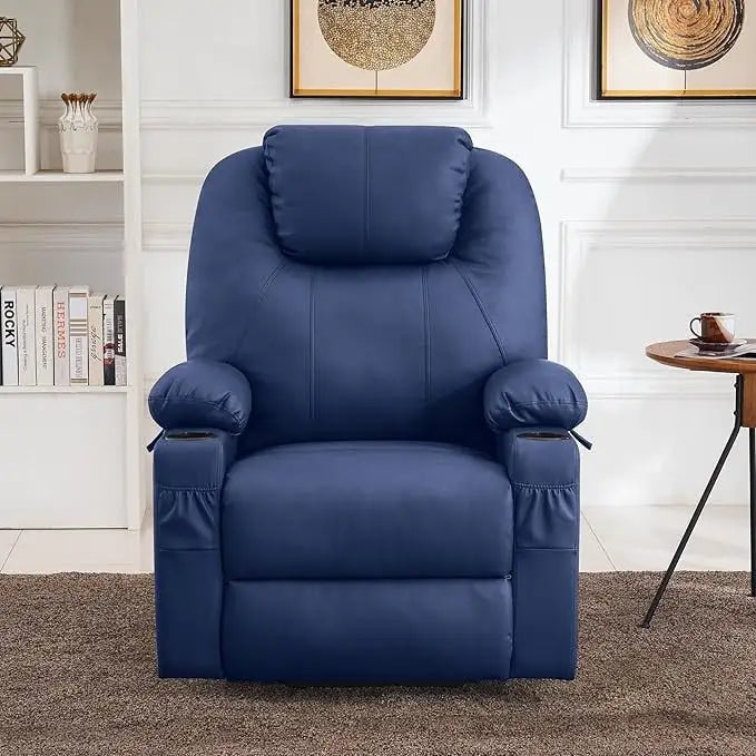 Grand fauteuil releveur inclinable en cuir avec massage, chauffage, porte-gobelets, repose-pieds étendu, cuir 7516