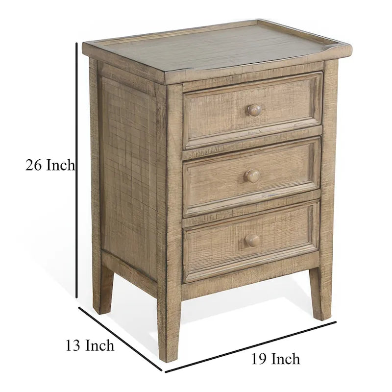 Table d'appoint Rena avec 3 tiroirs, bois d'acajou brun vieilli de 48 cm