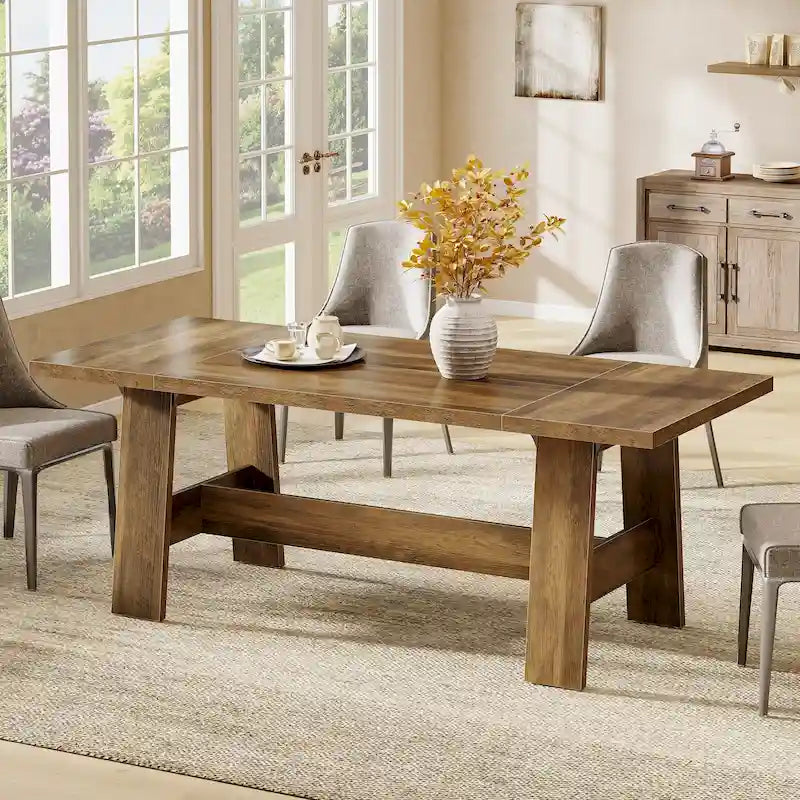 Table de salle à manger de 178 cm pour 6-8 personnes, table de cuisine rectangulaire style ferme - 178 cm (L) x 79 cm (P) x 75 cm (H)