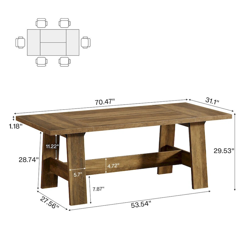 Table de salle à manger de 178 cm pour 6-8 personnes, table de cuisine rectangulaire style ferme - 178 cm (L) x 79 cm (P) x 75 cm (H)