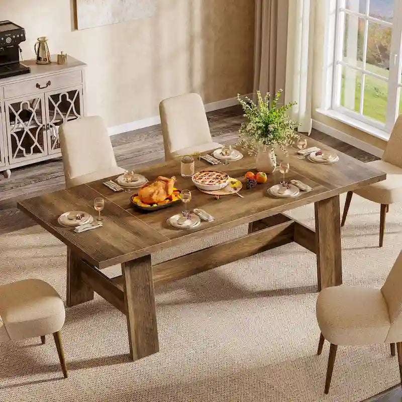 Table de salle à manger de 178 cm pour 6-8 personnes, table de cuisine rectangulaire style ferme - 178 cm (L) x 79 cm (P) x 75 cm (H)