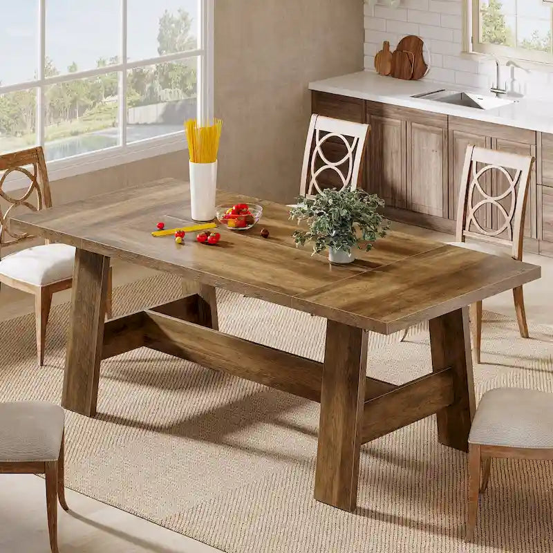 Table de salle à manger de 178 cm pour 6-8 personnes, table de cuisine rectangulaire style ferme - 178 cm (L) x 79 cm (P) x 75 cm (H)