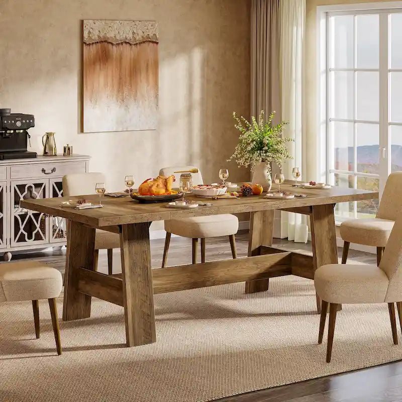 Table de salle à manger de 178 cm pour 6-8 personnes, table de cuisine rectangulaire style ferme - 178 cm (L) x 79 cm (P) x 75 cm (H)