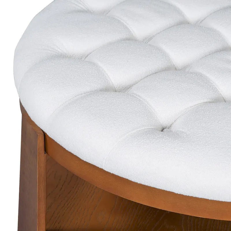 Table basse capitonnée de 36 po avec étagère en bois et roues