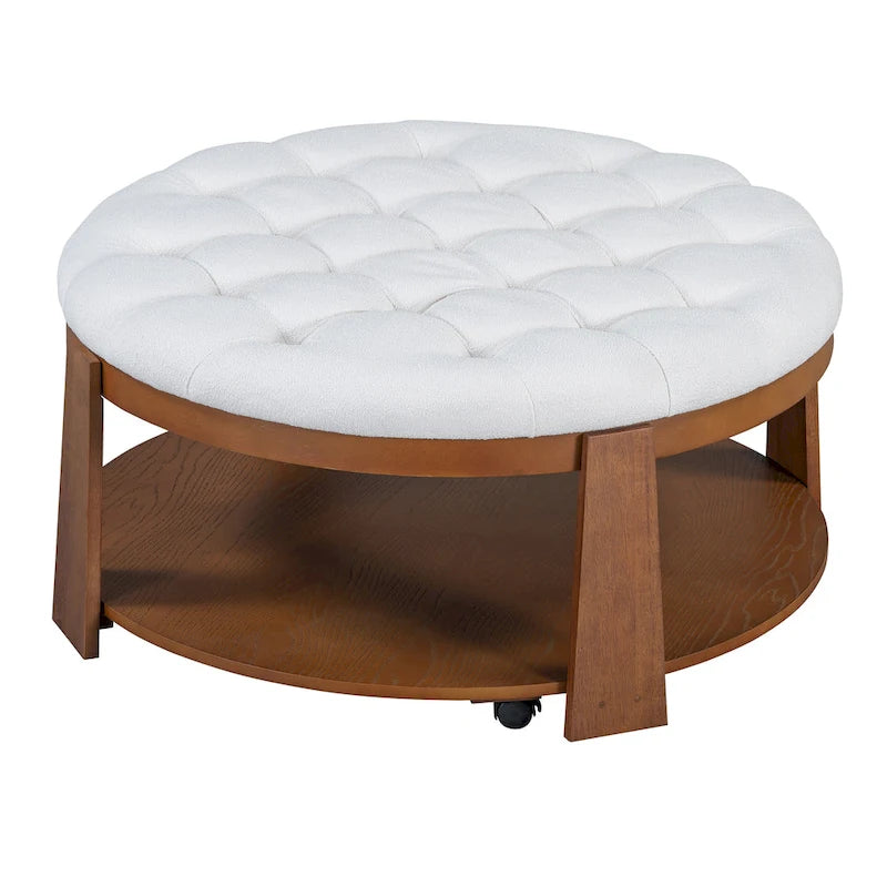 Table basse capitonnée de 36 po avec étagère en bois et roues