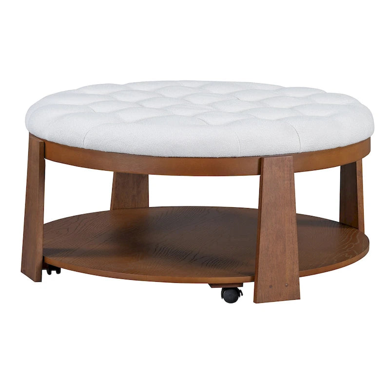 Table basse capitonnée de 36 po avec étagère en bois et roues