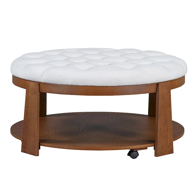 Table basse capitonnée de 36 po avec étagère en bois et roues