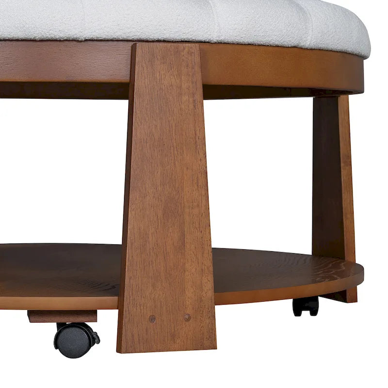 Table basse capitonnée de 36 po avec étagère en bois et roues