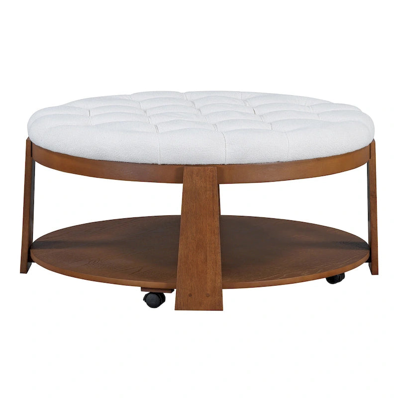 Table basse capitonnée de 36 po avec étagère en bois et roues