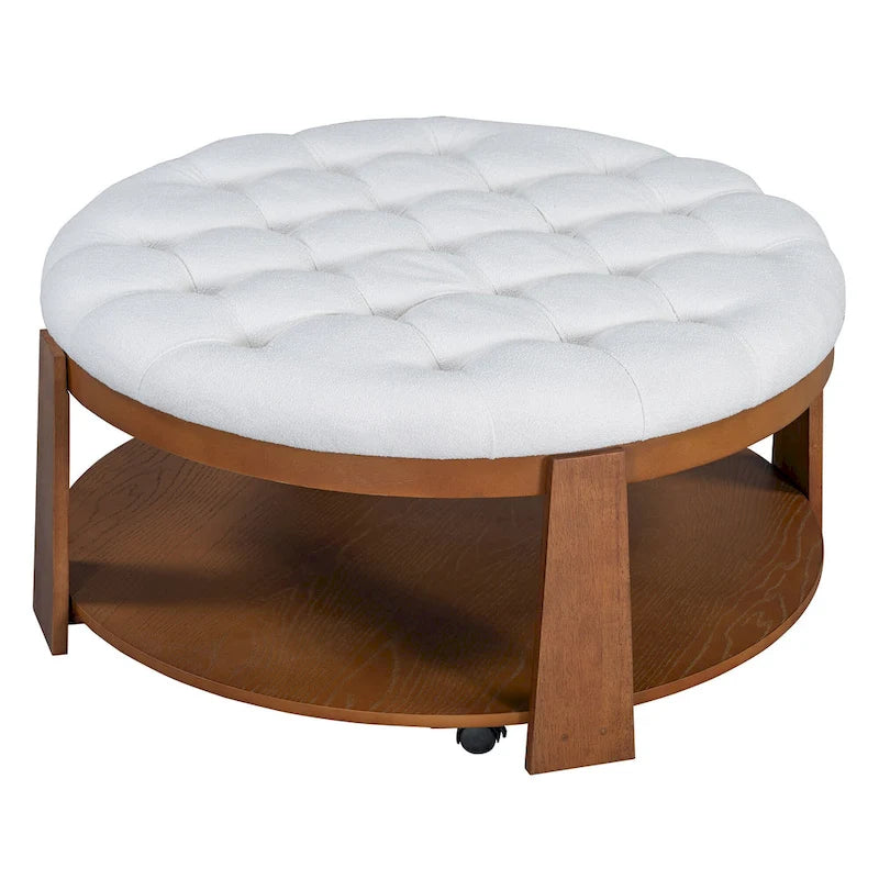 Table basse capitonnée de 36 po avec étagère en bois et roues