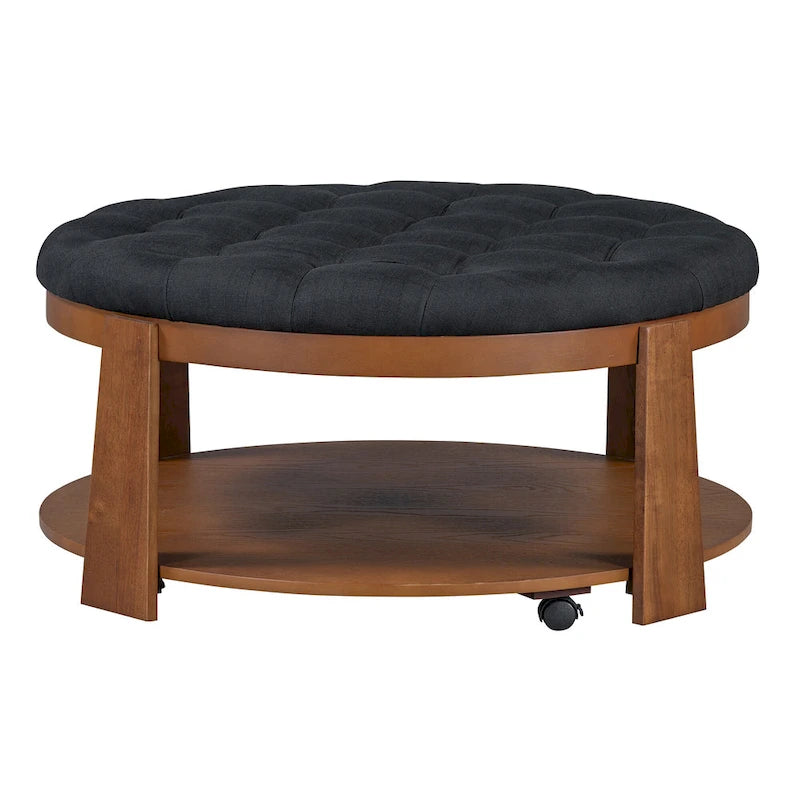 Table basse capitonnée de 36 po avec étagère en bois et roues