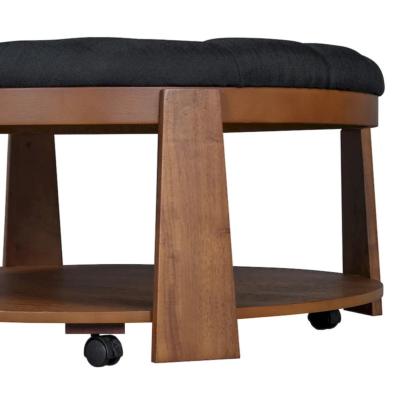 Table basse capitonnée de 36 po avec étagère en bois et roues