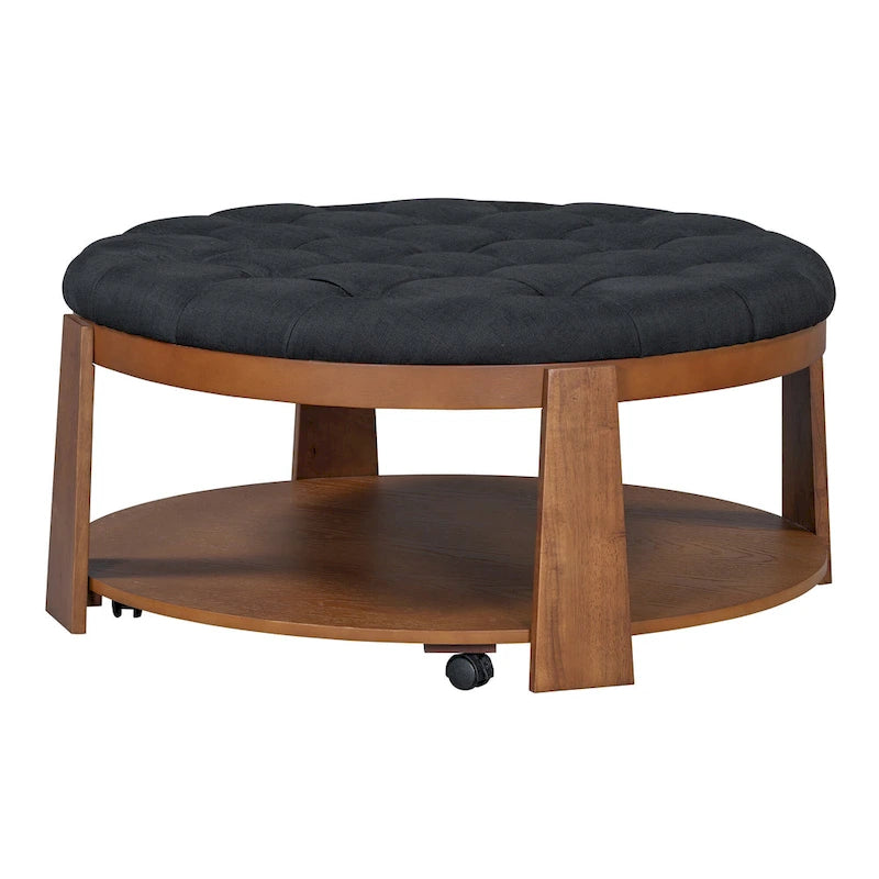 Table basse capitonnée de 36 po avec étagère en bois et roues