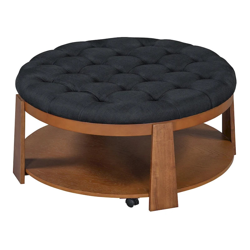 Table basse capitonnée de 36 po avec étagère en bois et roues