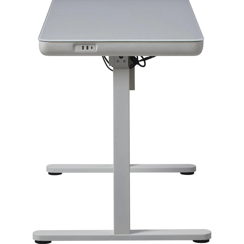 Bureau électrique debout en verre de 48 pouces avec plateau en verre trempé, poste de travail assis-debout à hauteur réglable pour bureau moderne