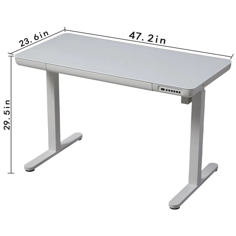 Bureau électrique debout en verre de 48 pouces avec plateau en verre trempé, poste de travail assis-debout à hauteur réglable pour bureau moderne
